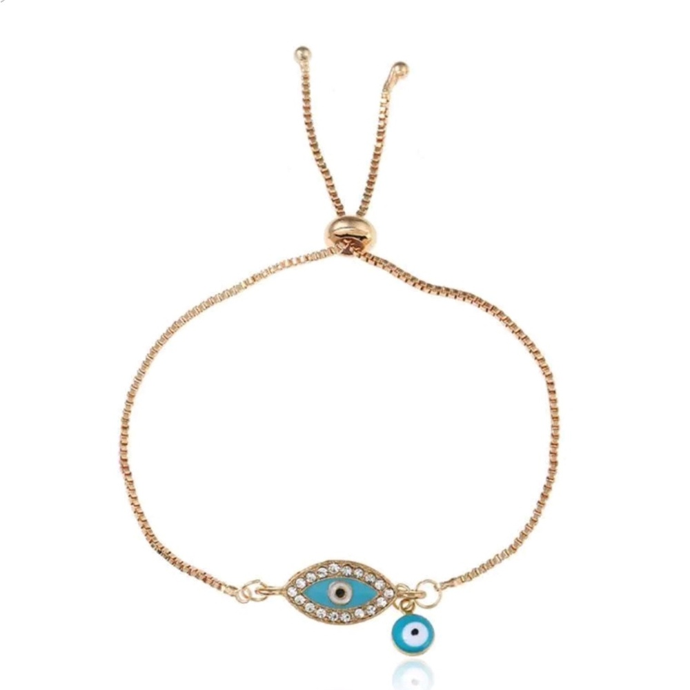 Turquoise evil eye adjustable bracelet w/charm